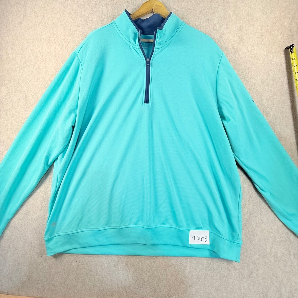 Adidas Golf Mens 2XL Turquoise Blue 1/4 Zip Pullover Textured Performance Shirt